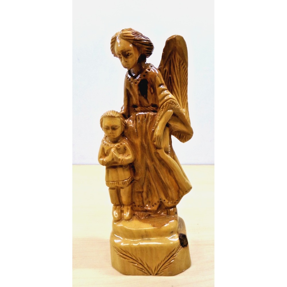 SBE Creations Olive Wood‎ Carving Made in Bethlehem Angel and Boy 7" Tall
